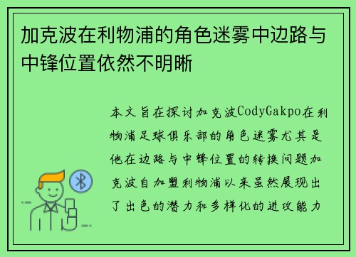 加克波在利物浦的角色迷雾中边路与中锋位置依然不明晰
